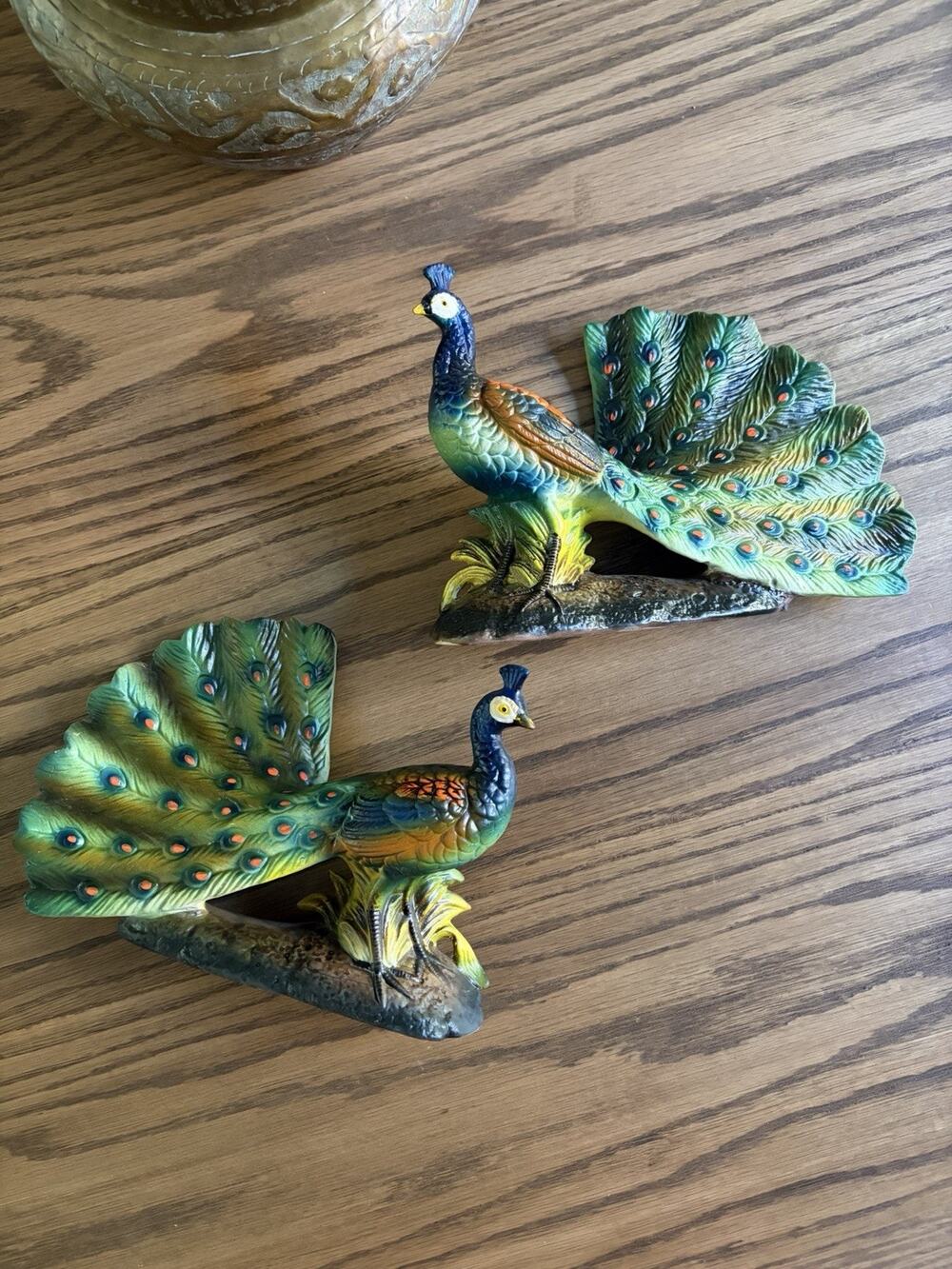 Vintage Midcentury Ceramic Peacock Set Bird Figures Artmark Japan Set Of 2